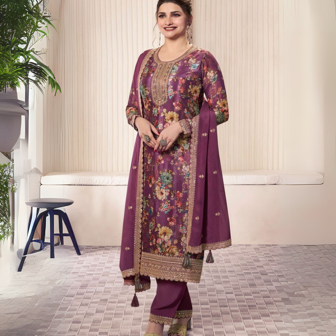 Elegance Redefined: Heavy Chinon & Santoon Silk Kurta Set