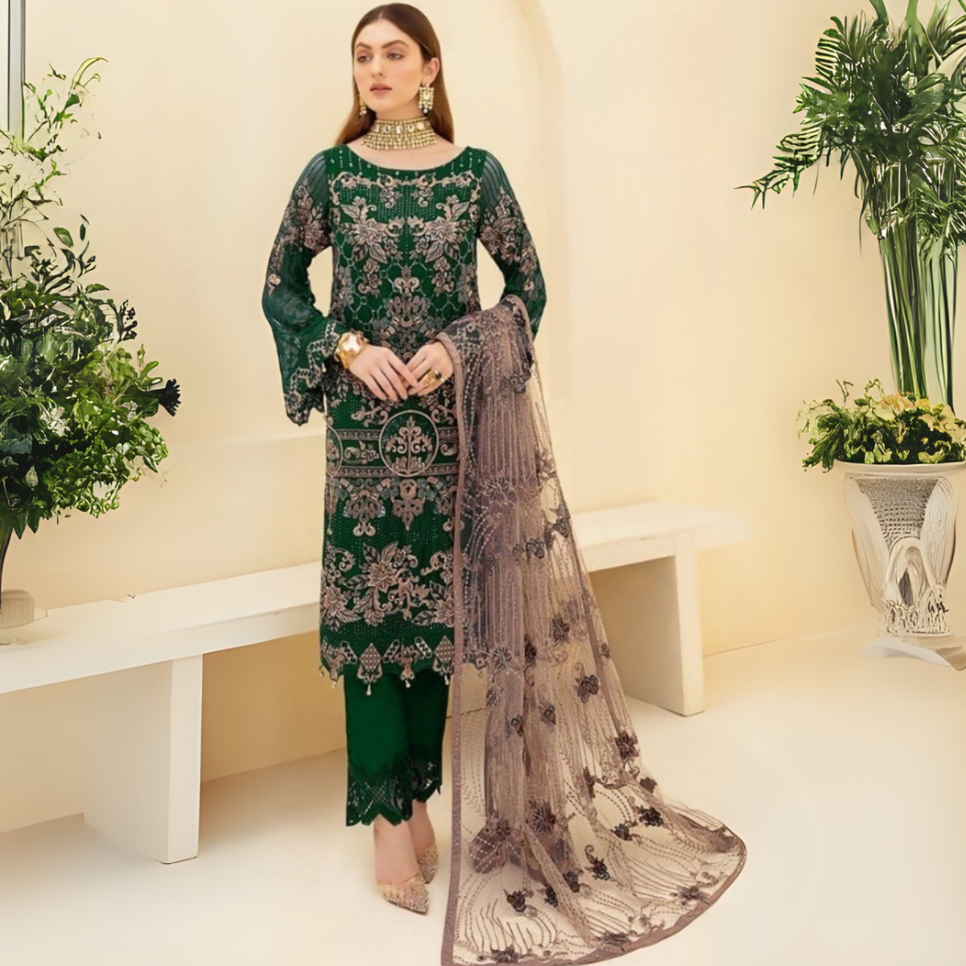Regal Elegance: Embroidered Georgette Suit with Zarkan Sequence Work