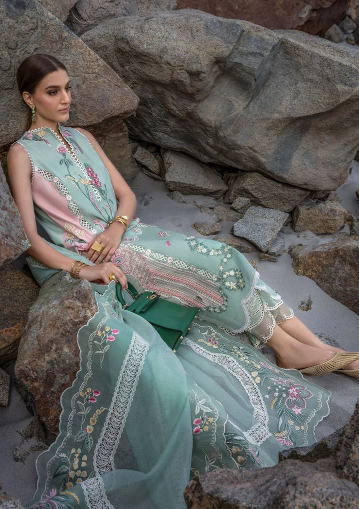 Mint &amp; Baby Pink: Embroidered Lawn Suit With Organza Dupatta | Ready To Wear