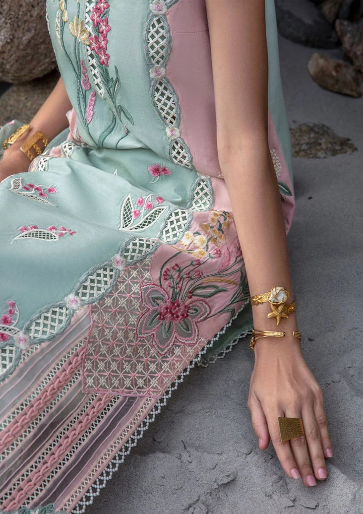 Mint &amp; Baby Pink: Embroidered Lawn Suit With Organza Dupatta | Ready To Wear