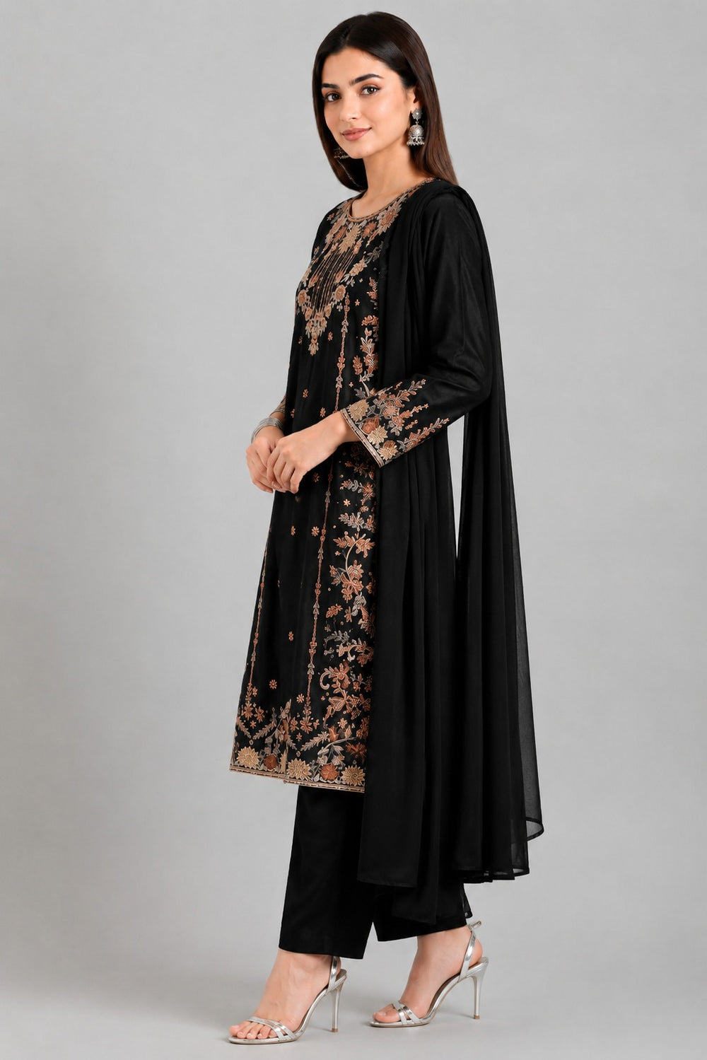 Black Premium Shesha Silk 3-Piece Formal Suit - side