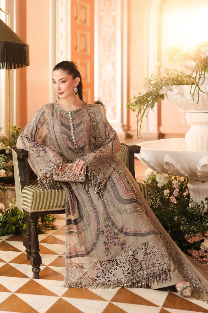Taupe Beige Chiffon Embroidered 3-Piece Suit | Ready to Wear