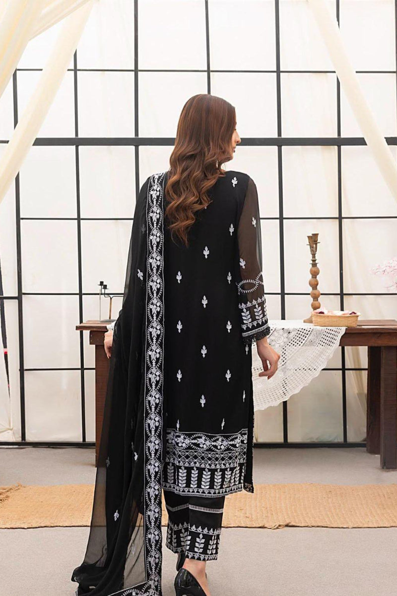 Embroidered Chiffon 3-Piece Suit with Spangle Work &amp; Handwork Ready to Wear