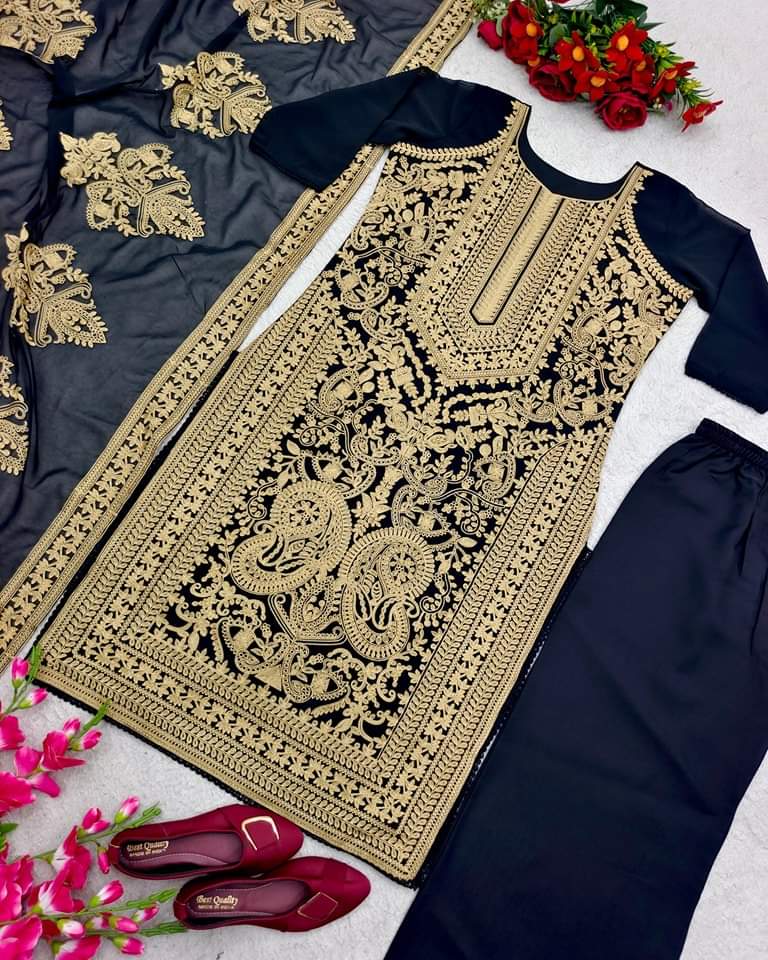 Black Fox Georgette Suit with Embroidery Work