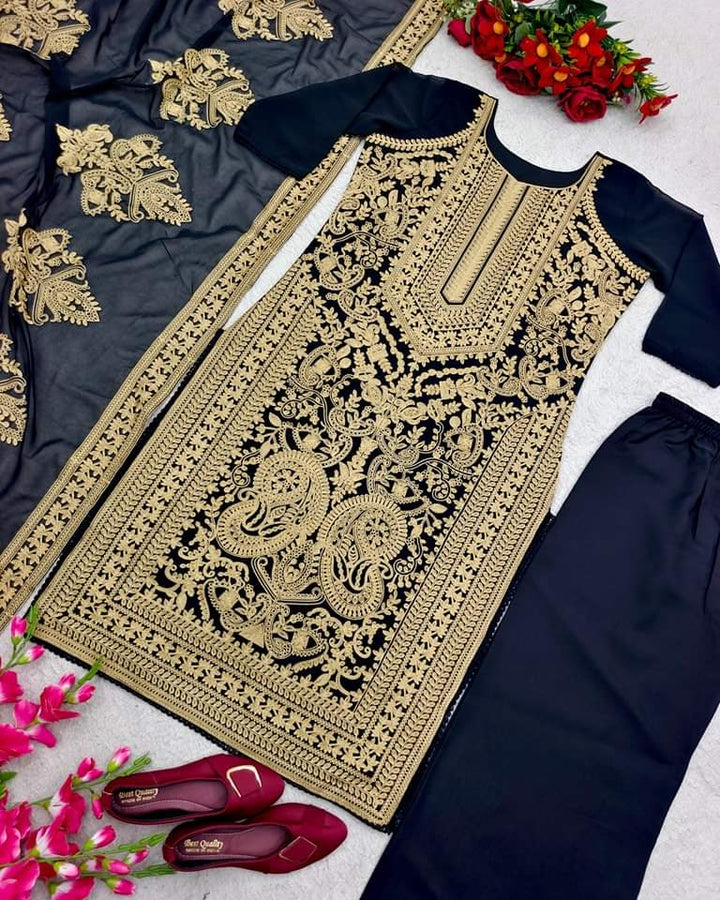 Black Fox Georgette Suit with Embroidery Work