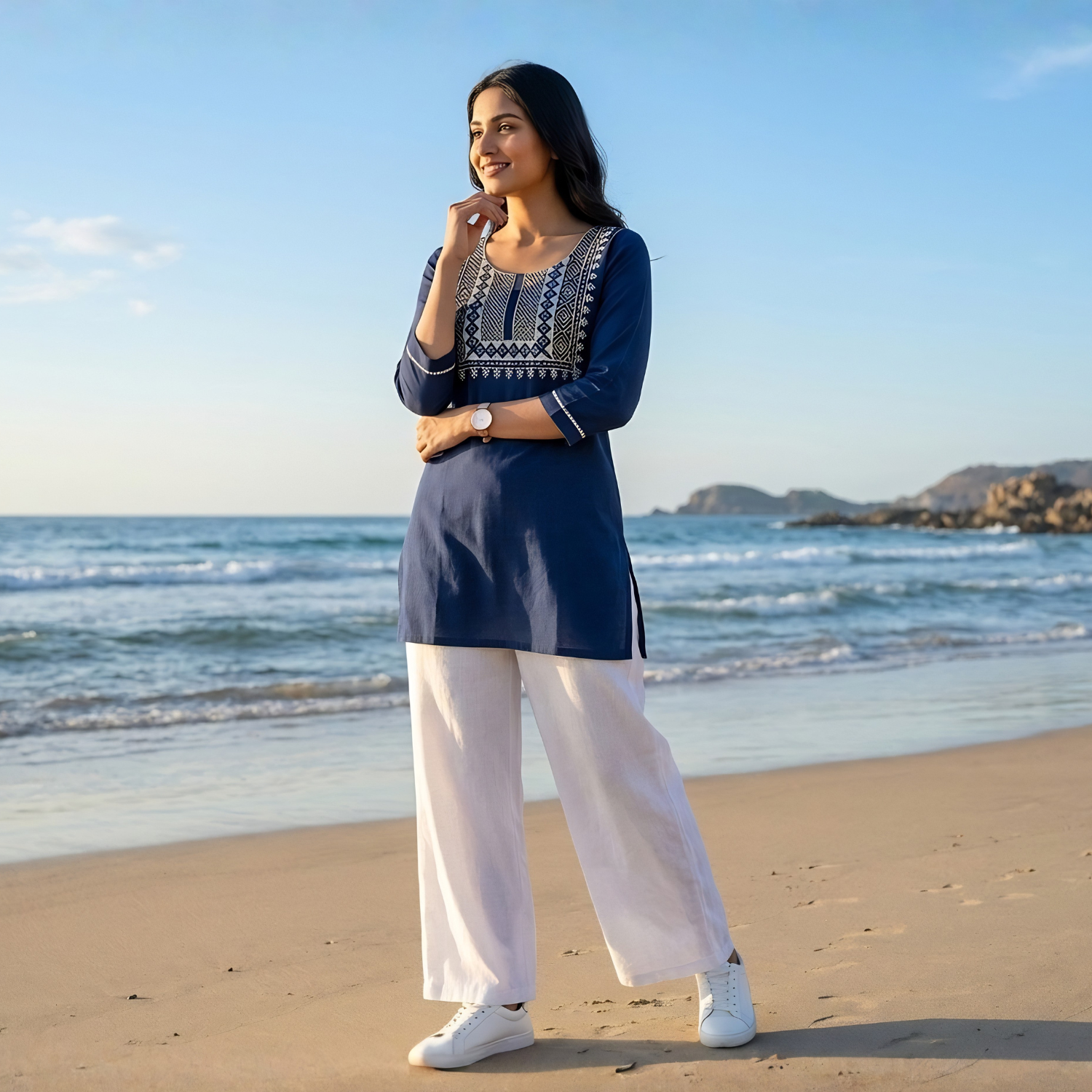 Western Style White  Cotton  Embroidery  Tops  Collection For Women