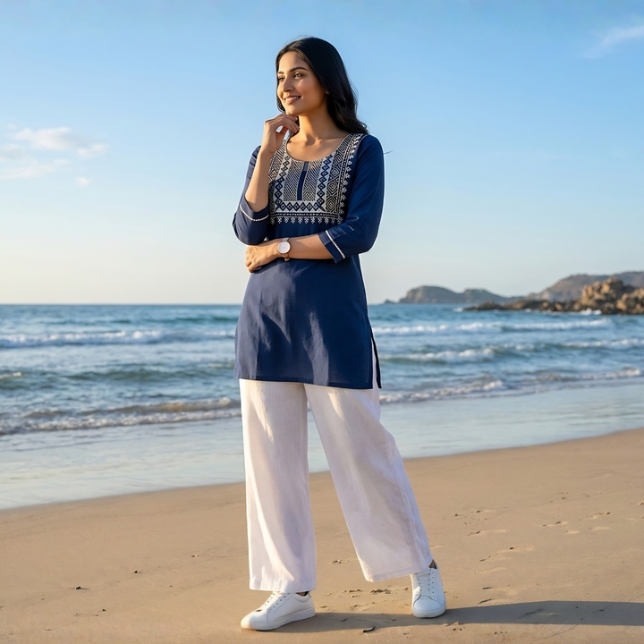 Western Style White  Cotton  Embroidery  Tops  Collection For Women