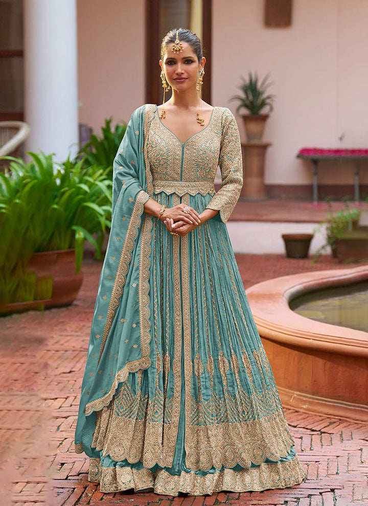 Heavy Embroidered Slit Style Anarkali Lehenga Set