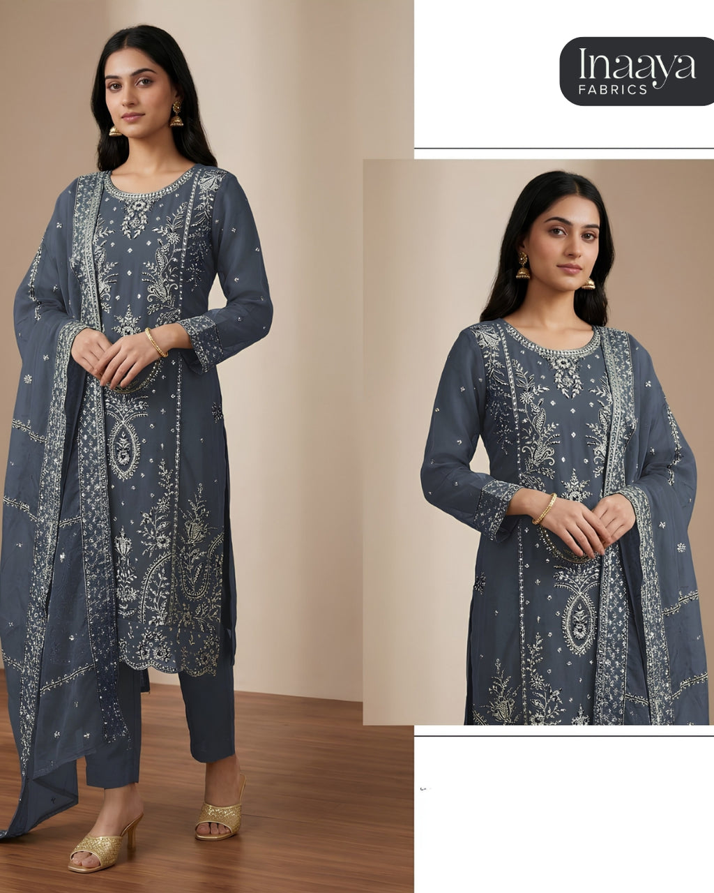 Heavy Organza Silk With Sequence Embroidery Stitch + Khatli Work