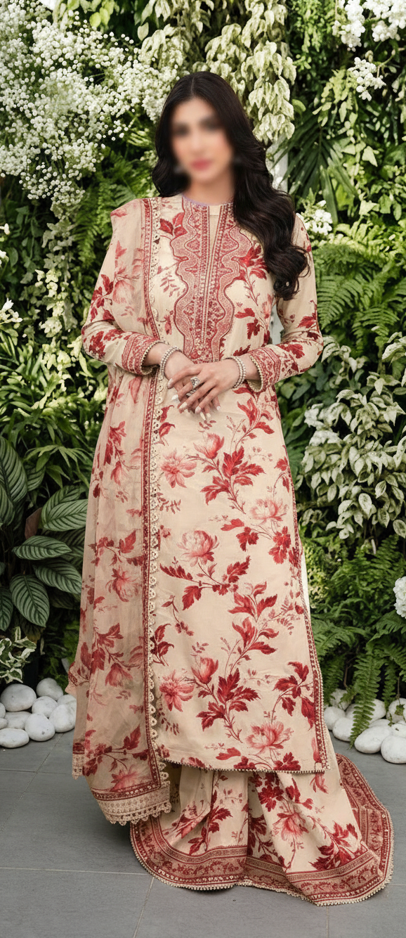 3 Piece Stitched Lawn Suit - Ready to Wear
