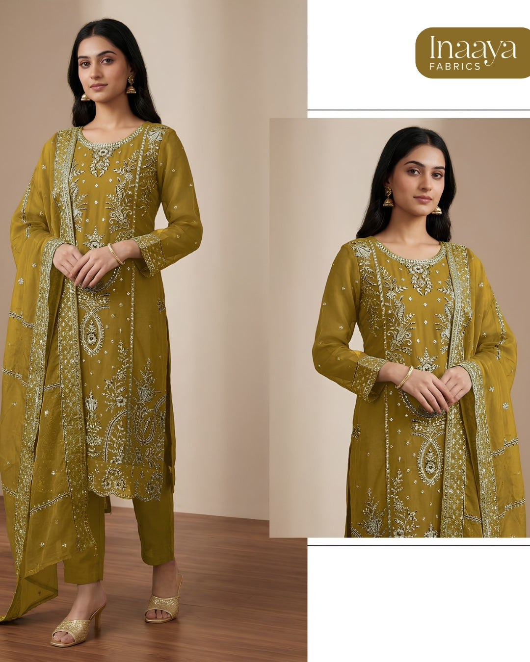 Heavy Organza Silk With Sequence Embroidery Stitch + Khatli Work