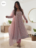 Organza Chiffon Floral Printed Gown With Dupatta Set