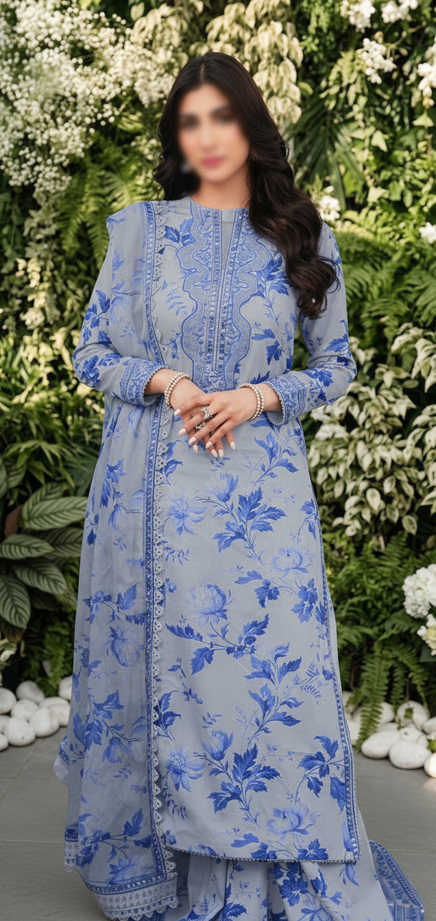 3 Piece Stitched Lawn Suit - Ready to Wear