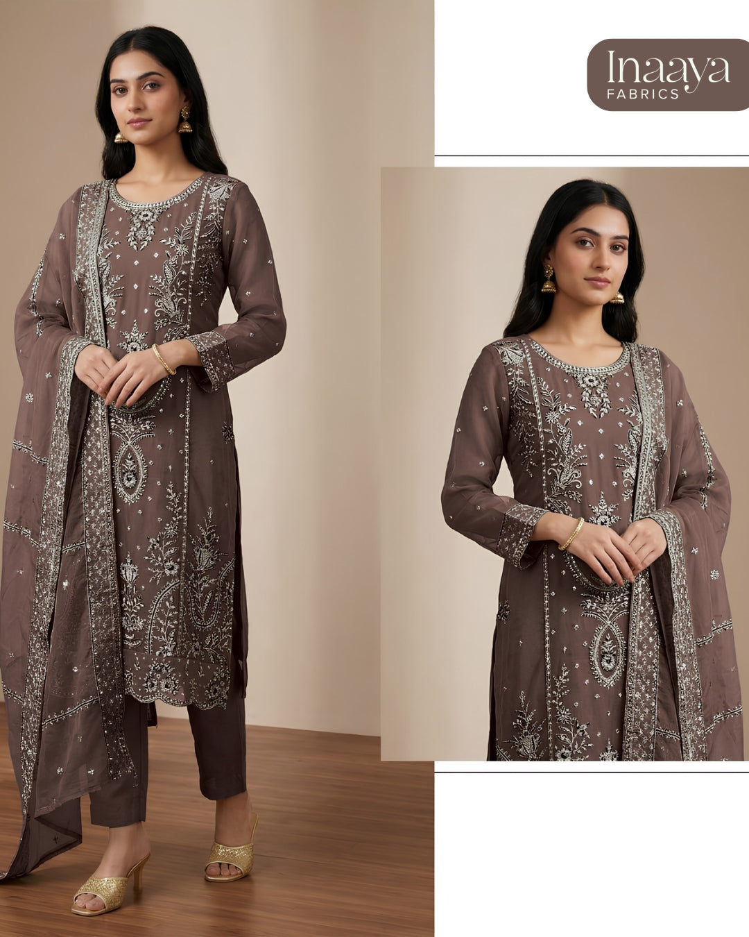Heavy Organza Silk With Sequence Embroidery Stitch + Khatli Work