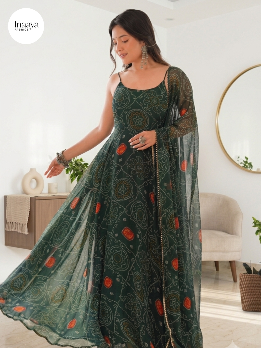 Pure Chiffon Bandhani Gown