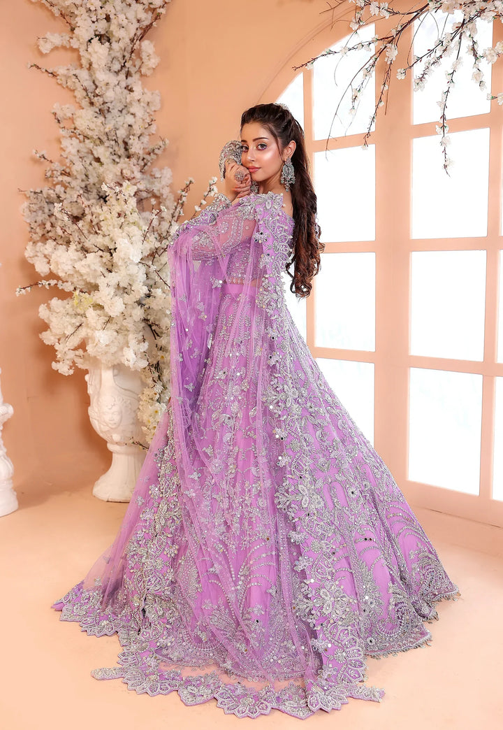 Pastel Lilac &amp; Sparkling Silver: Embroidered Net Bridal Lenge Choli | Ready To Wear