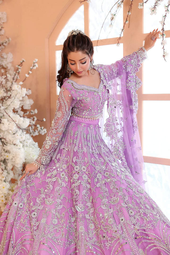 Pastel Lilac &amp; Sparkling Silver: Embroidered Net Bridal Lenge Choli | Ready To Wear