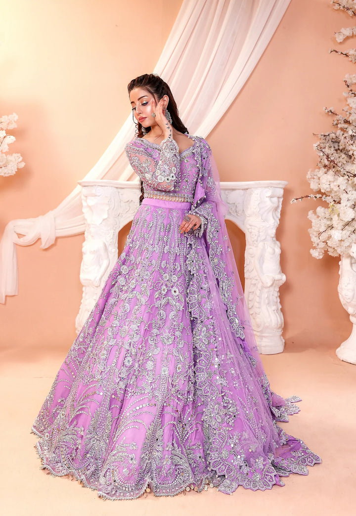 Pastel Lilac &amp; Sparkling Silver: Embroidered Net Bridal Lenge Choli | Ready To Wear