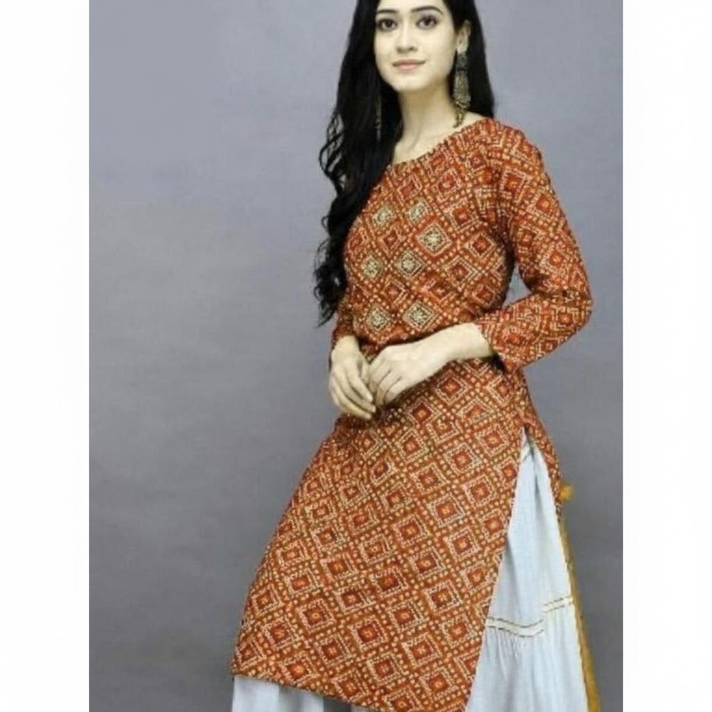 BANDHEJ  TABLE PRINT KURTI WITH BEAUTIFUL BUTTON