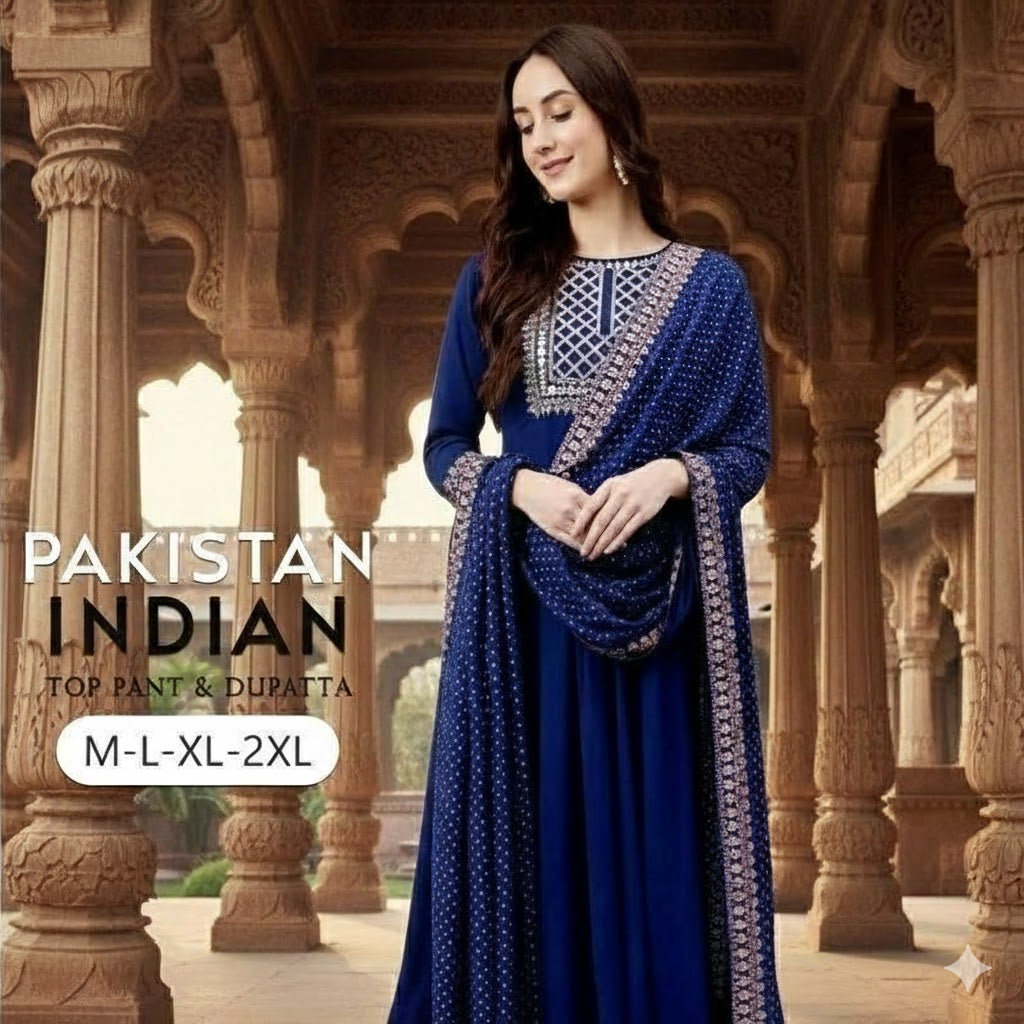ETHNIC MOTIFS EMBROIDERED SEQUINED KURTA WITH PALAZZOS & DUPATTA 003