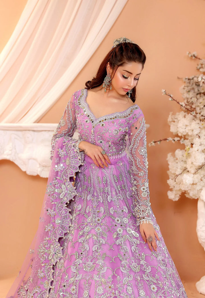 Pastel Lilac &amp; Sparkling Silver: Embroidered Net Bridal Lenge Choli | Ready To Wear