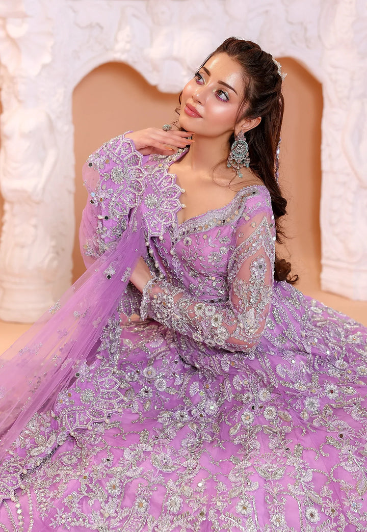 Pastel Lilac &amp; Sparkling Silver: Embroidered Net Bridal Lenge Choli | Ready To Wear