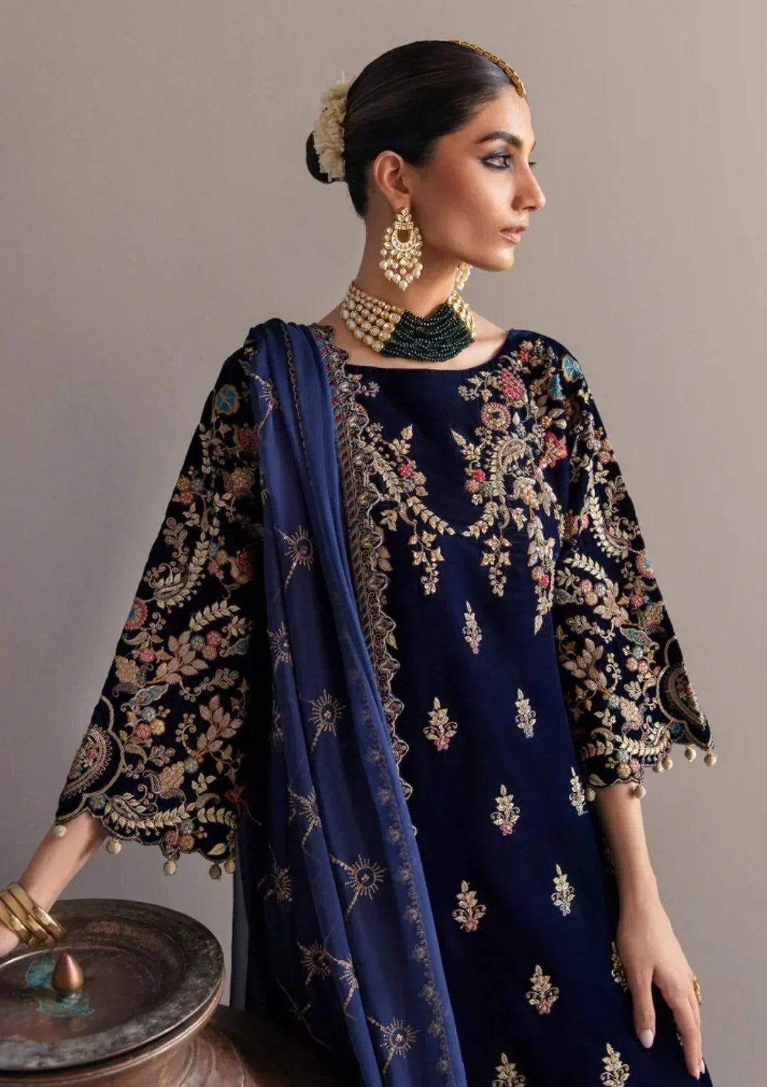 Embroidered Velvet 3-Piece Suit with Chiffon Dupatta | Ready to Wear