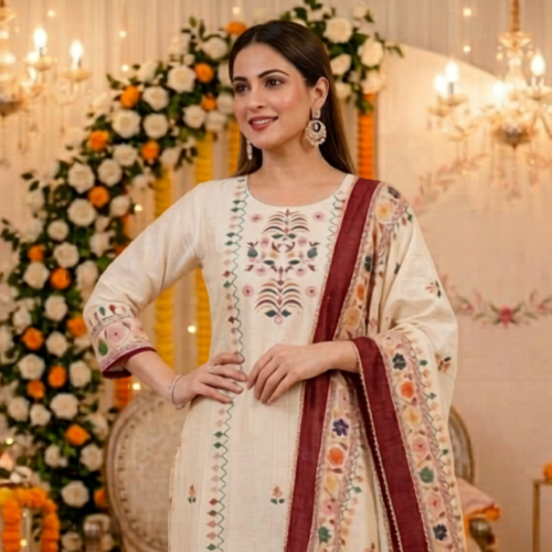 Beautiful  Printed With Mirror Work Cotton 3 Pcs Suit For Women 003