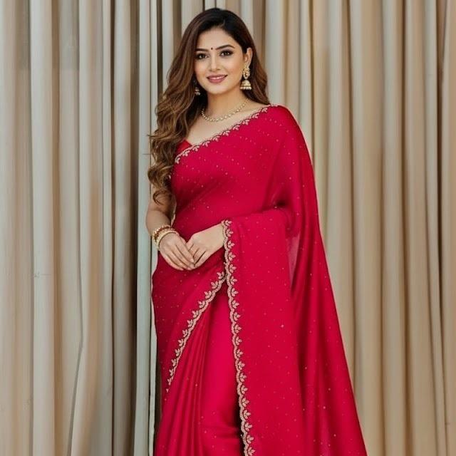 SIROSKI WORK CHIFFON FABRIC UNSTITCHED BLOUSE SAREE FOR WOMEN