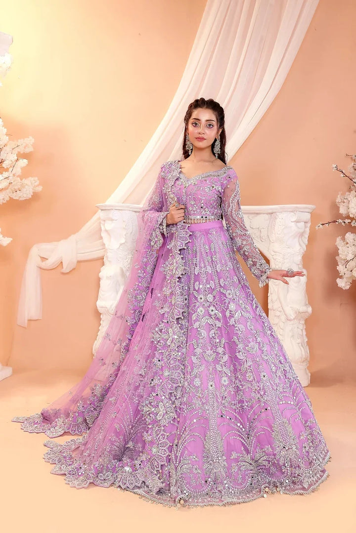 Pastel Lilac &amp; Sparkling Silver: Embroidered Net Bridal Lenge Choli | Ready To Wear