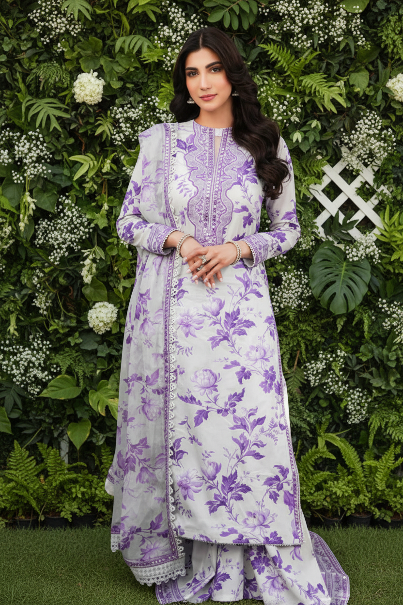 3 Piece Stitched Lawn Suit - Ready to Wear