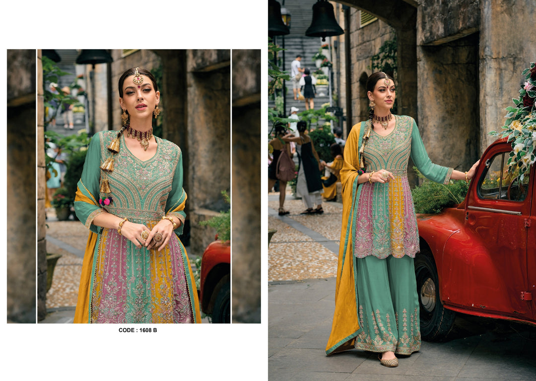 Multi Chinon Embroidery Work Suit Stitched