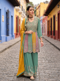 Multi Chinon Embroidery Work Suit Stitched