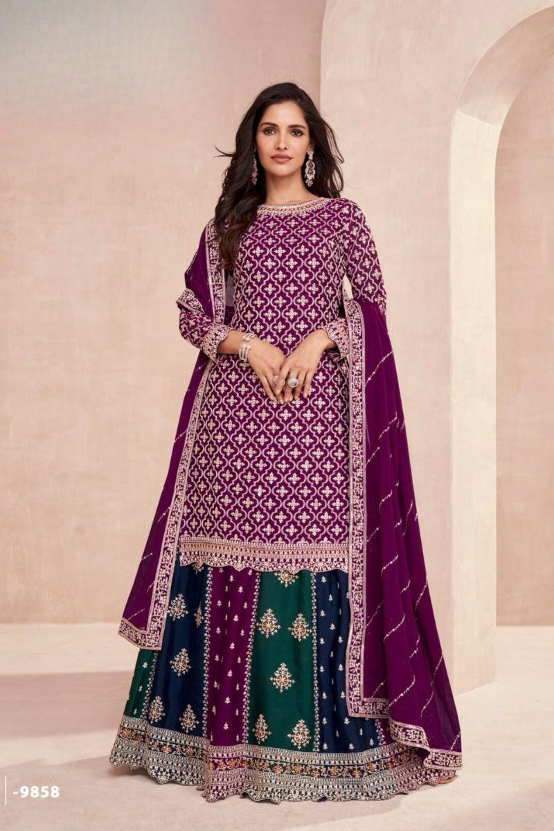 Sequins Embroidered Lehenga Skirt Suit