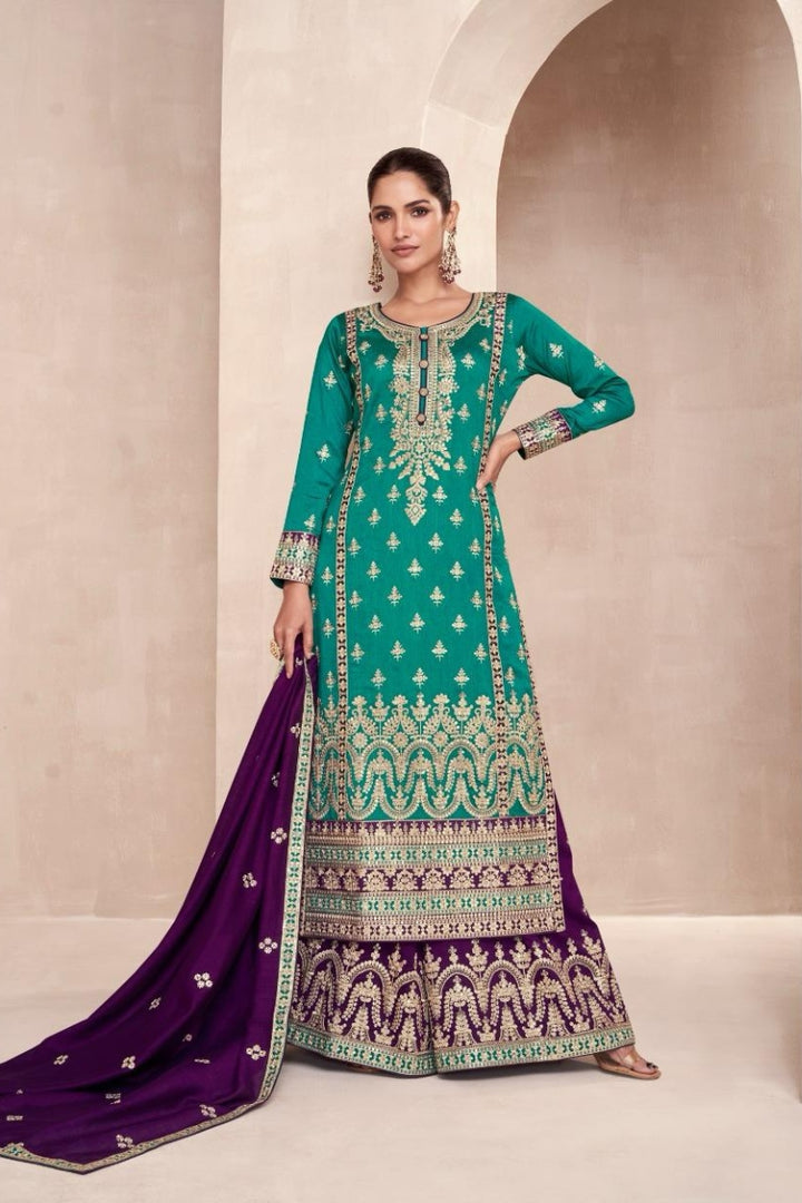 Embroidered Festive Palazzo Suit