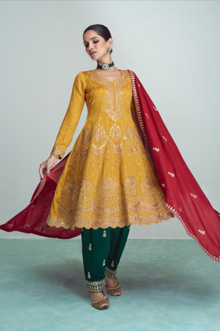 Silk Embroidered Peplum Punjabi Style Suit