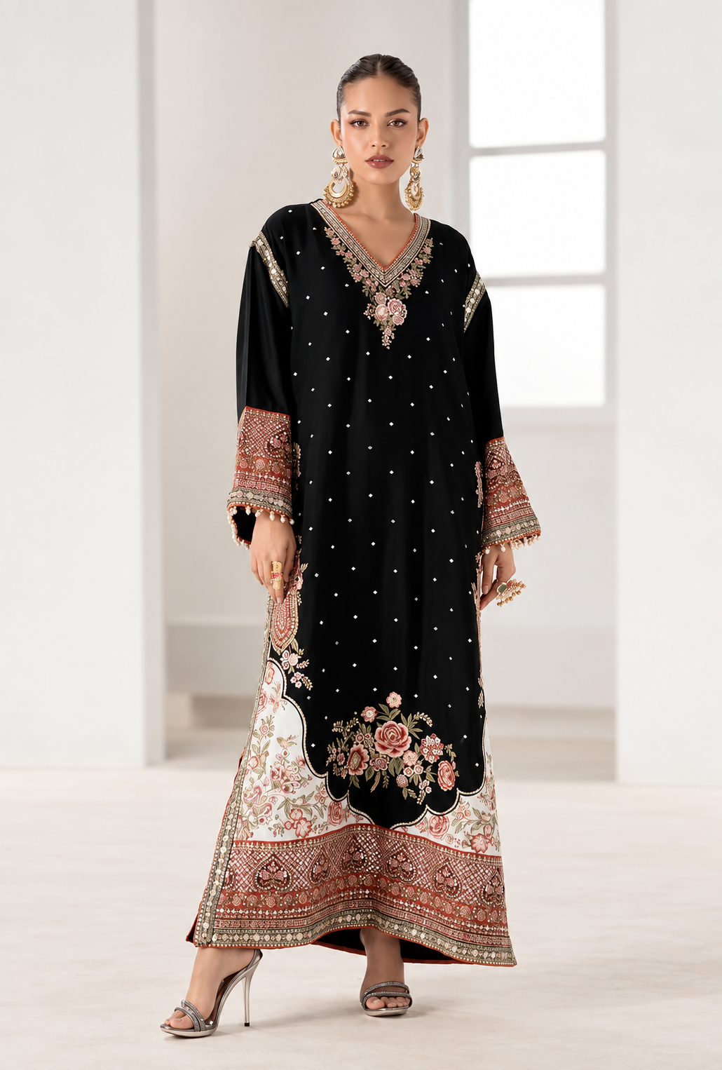 Taari Black Floral Kaftan | Ready to Wear