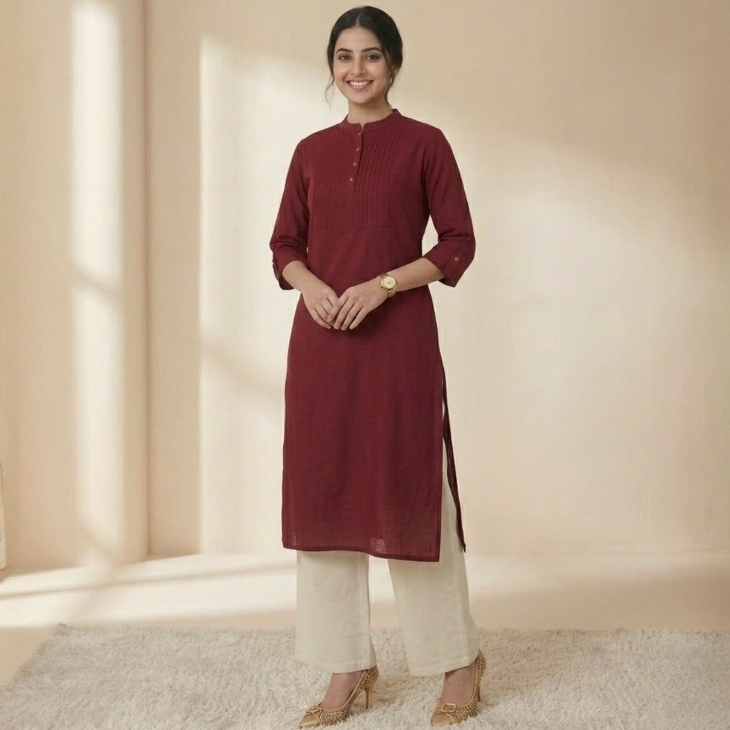 New Plain Button  Design  Kurti  Collection For Women