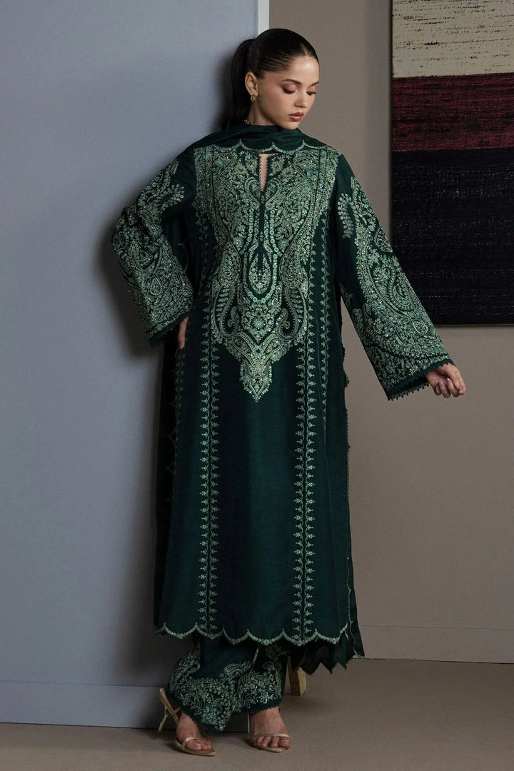Forest Green &amp; Mint Accent: Embroidered Cotton Suit | Ready To Wear