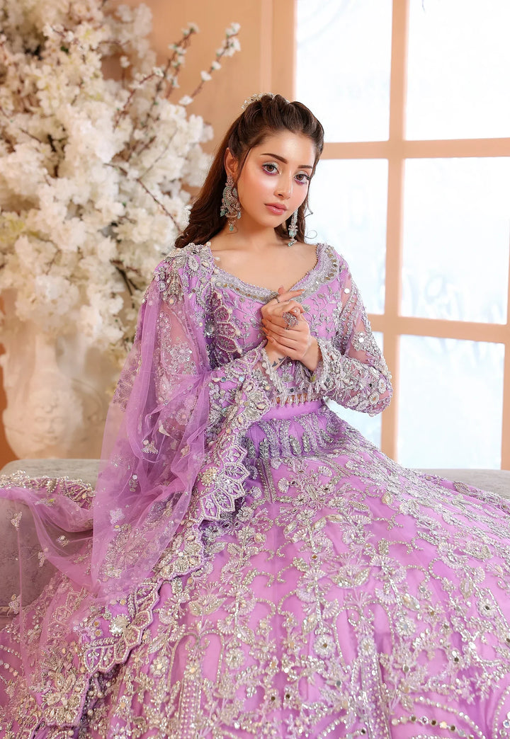 Pastel Lilac &amp; Sparkling Silver: Embroidered Net Bridal Lenge Choli | Ready To Wear