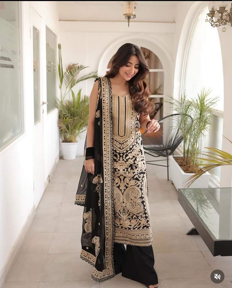 Black Fox Georgette Suit with Embroidery Work