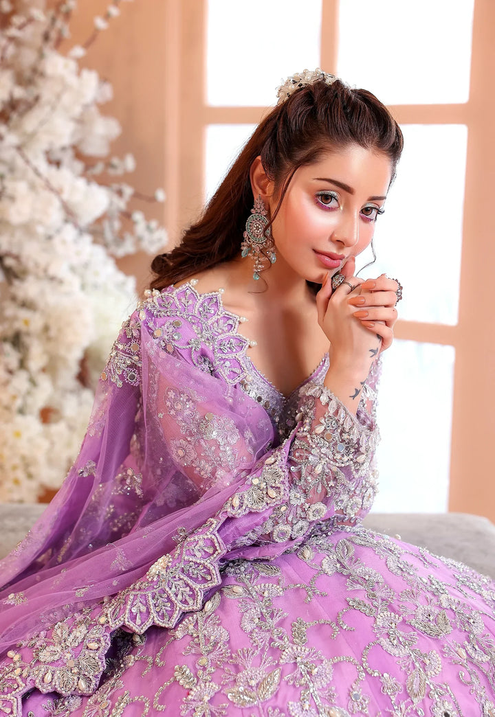 Pastel Lilac &amp; Sparkling Silver: Embroidered Net Bridal Lenge Choli | Ready To Wear