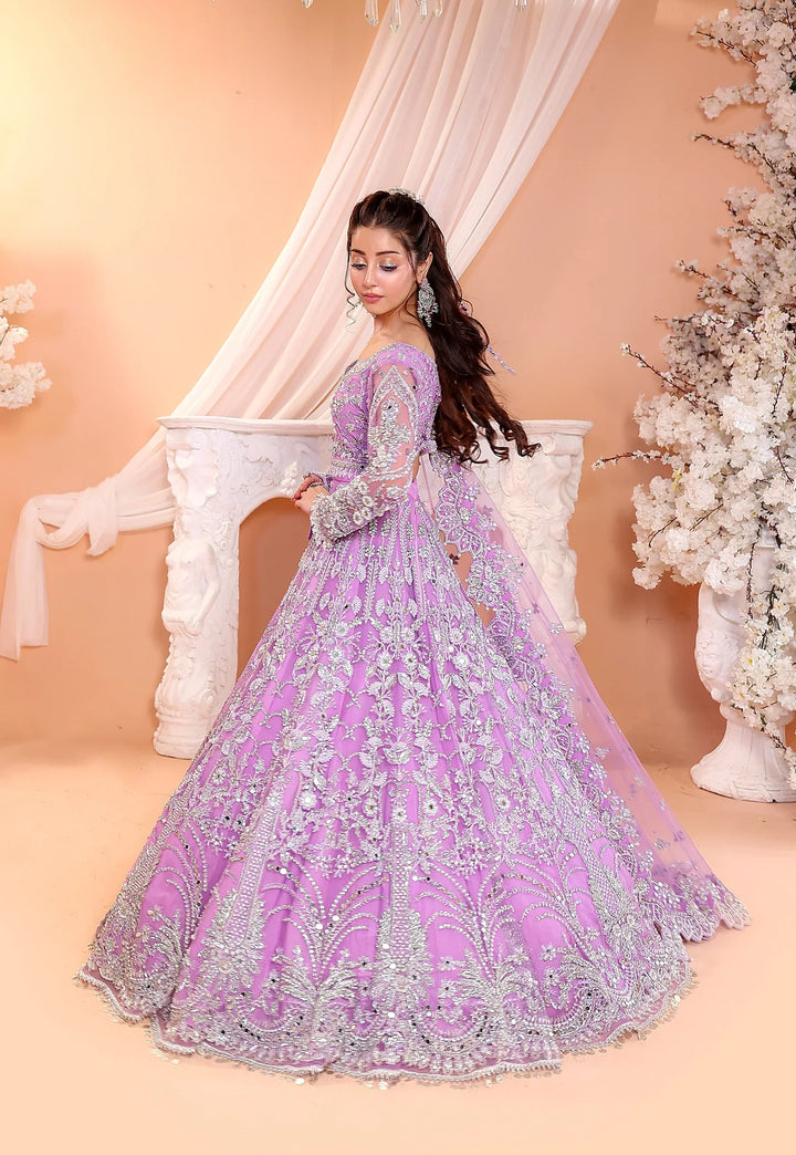 Pastel Lilac &amp; Sparkling Silver: Embroidered Net Bridal Lenge Choli | Ready To Wear