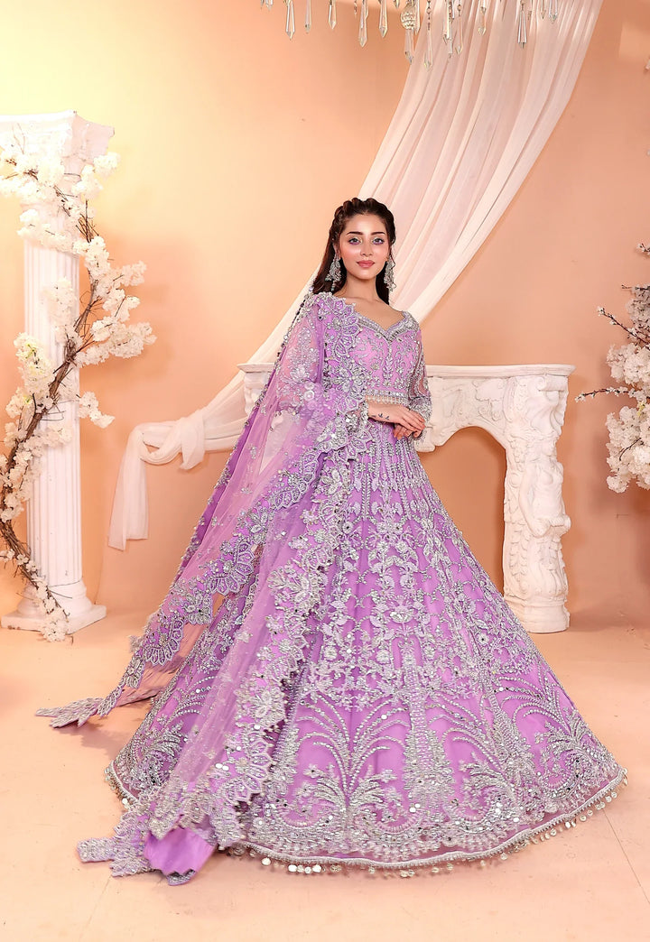 Pastel Lilac &amp; Sparkling Silver: Embroidered Net Bridal Lenge Choli | Ready To Wear