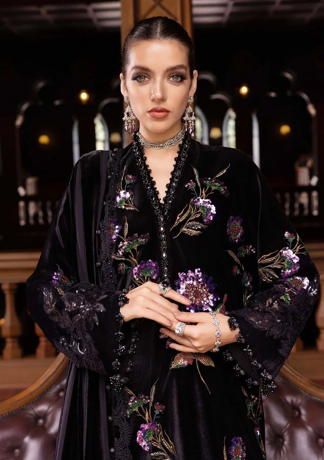 Sequin Embroidered Sheesha Silk  3-Piece Formal Suit with Silk Dupatta | Ready to Wear