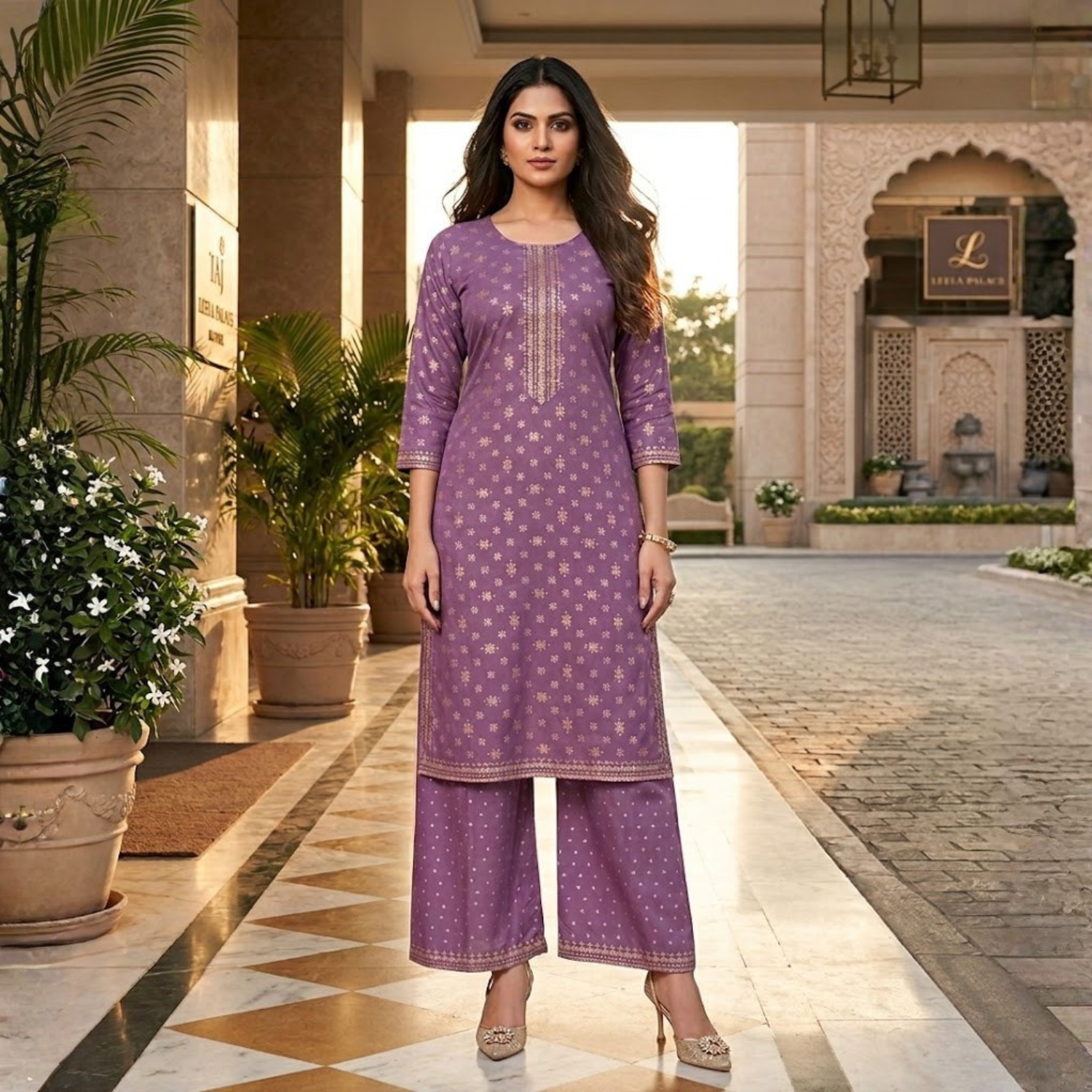 Rayon Embroidered Kurti with Plazzo 2 Pcs Dress