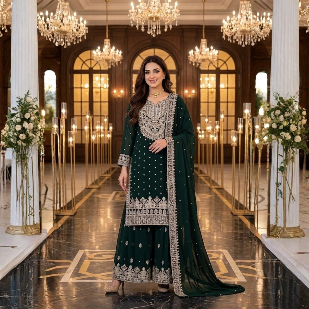 Heavy Embroidery Gharara 3Pcs Suit  Collection For Women