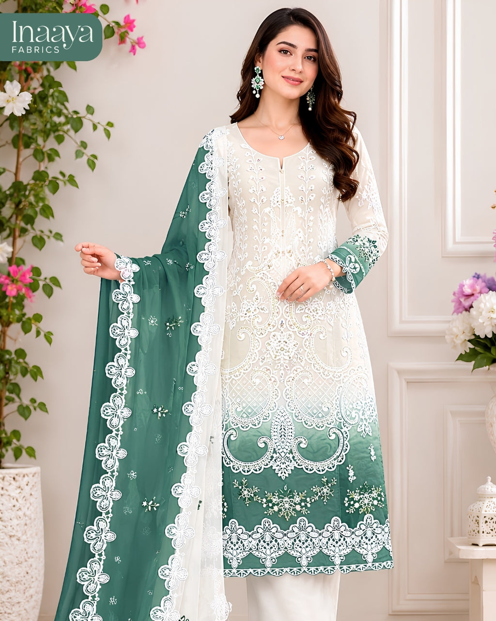 Heavy Blooming Chinon Silk, Heavy Codding Embroidery with Duppata