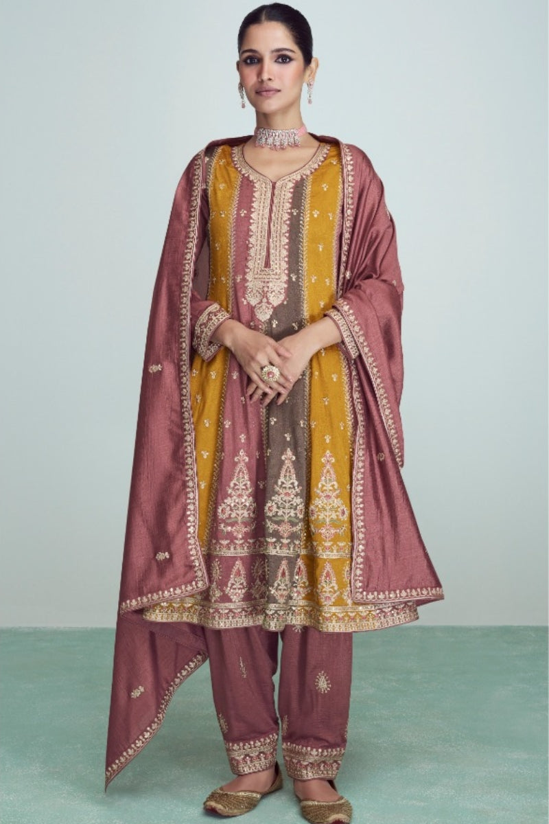 Silk Embroidered Peplum Punjabi Style Suit