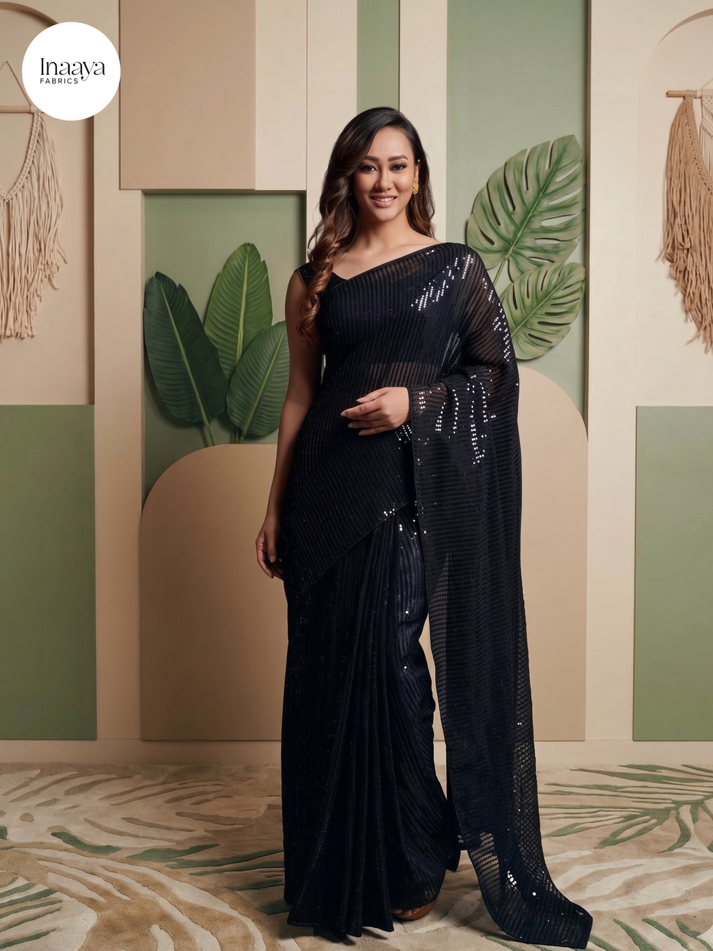 Fashion Berry Plain Sequence Party Wear Style Fancy Saree